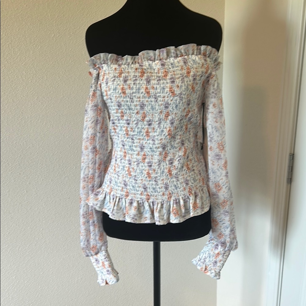 NWT 1. State Multicolor Smocked Blouse
